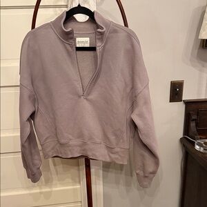 Abercrombie & Fitch Women's half zip sweatshirt. Mushroom/taupe, oversized Sml